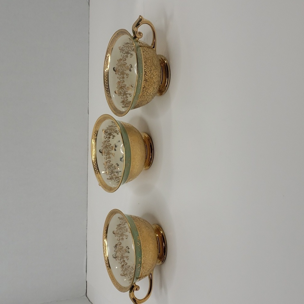 Set of 3 Tea cups 24 Karat Hand Decorated LeMieux China.  As pictured.